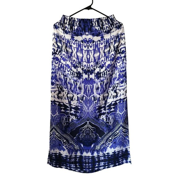 Express US XS Maxi Skirt White Blue Ikat Lightweight Flowy Lined - Picture 1 of 12